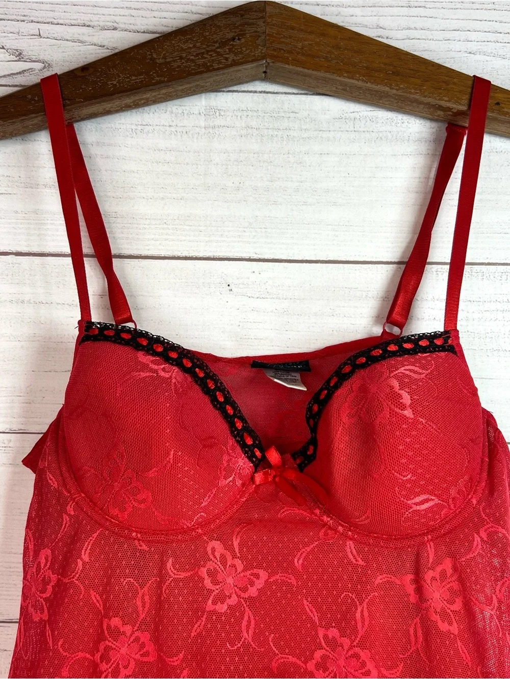 Rampage Intimates Red Black Floral Lace Babydoll Lingerie Dress Size S Y2K Fairy